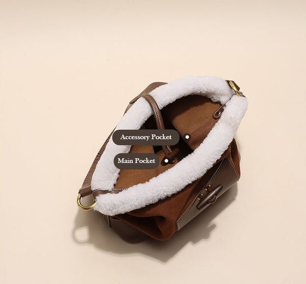 Womens Faux Fur Suede Leather Bucket Bag Cute Tote Bags For Women Funky