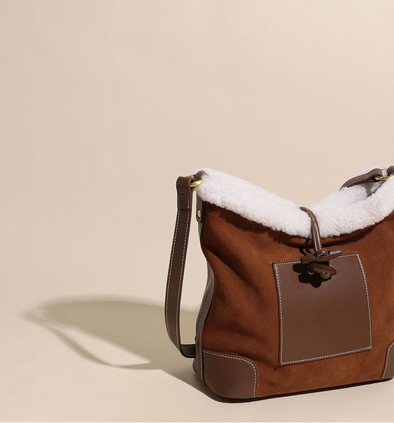 Womens Faux Fur Suede Leather Bucket Bag Cute Tote Bags For Women Nice