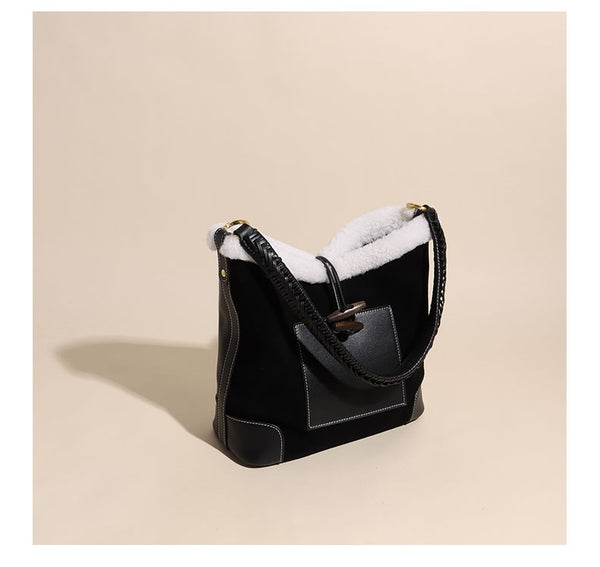 Womens Faux Fur Suede Leather Bucket Bag Cute Tote Bags For Women Original