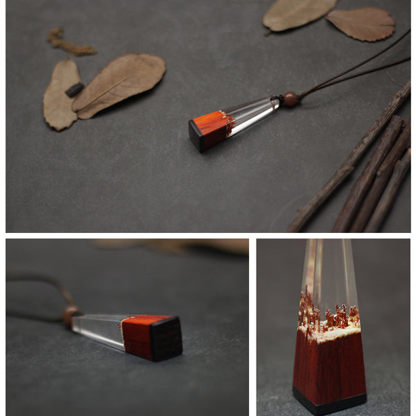 Wood Resin Pendant Necklace Unique Handmade Couple Jewelry Accessories Women Men datails