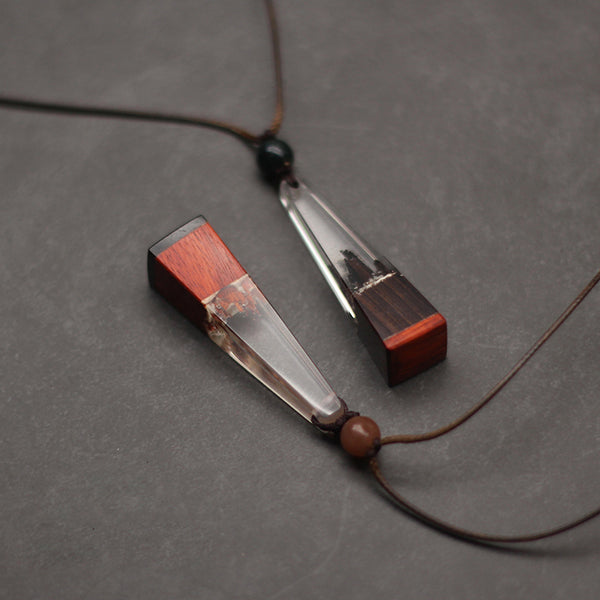 Wood Resin Pendant Necklace Unique Handmade Couple Jewelry Accessories Women Men