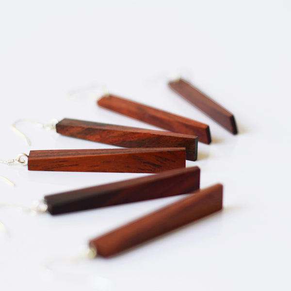 Wooden Drop Earrings in Sterling Silver Handmade Jewelry Accessories Women men