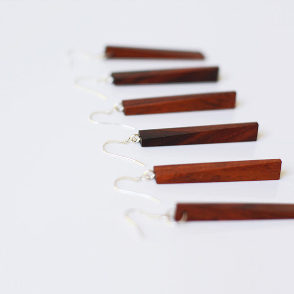 Wooden Drop Earrings Silver Handmade Jewelry Accessories Women men RED