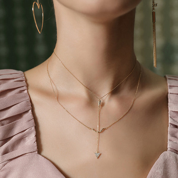 Double Strand Y-Necklace with Gold Plated Arrow Fashion Jewelry Accessories for Women