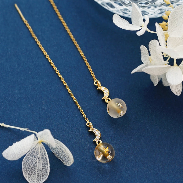 Zircon and Resin Threader Earrings Drop Earrings Cute 14K Gold Plated Jewelry For Women