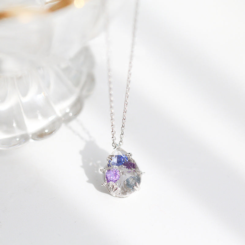 Zircon White Quartz Crystal Teardrop Pendant Necklace Gold Silver Jewelry Women adorable