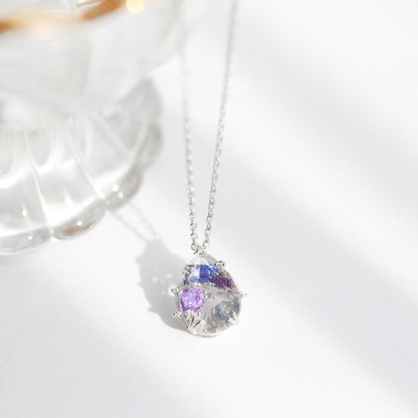 Zircon White Quartz Crystal Teardrop Pendant Necklace Gold Silver Jewelry Women adorable