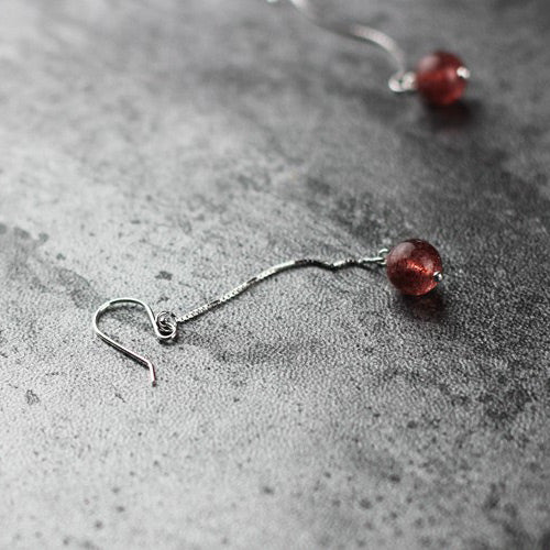 Sterling Silver Strawberry Quartz Crystal Drop Earrings Handmade Jewelry for Women