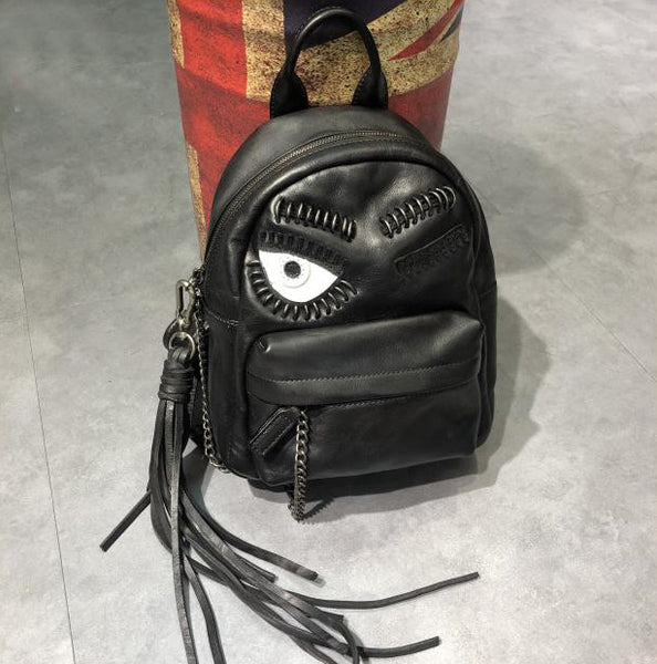 Unique Womens Black Leather Backpack Purse Leather Rucksack for Women