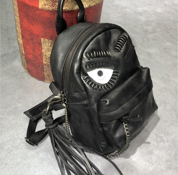 Unique Womens Black Leather Backpack Purse Leather Rucksack for Women