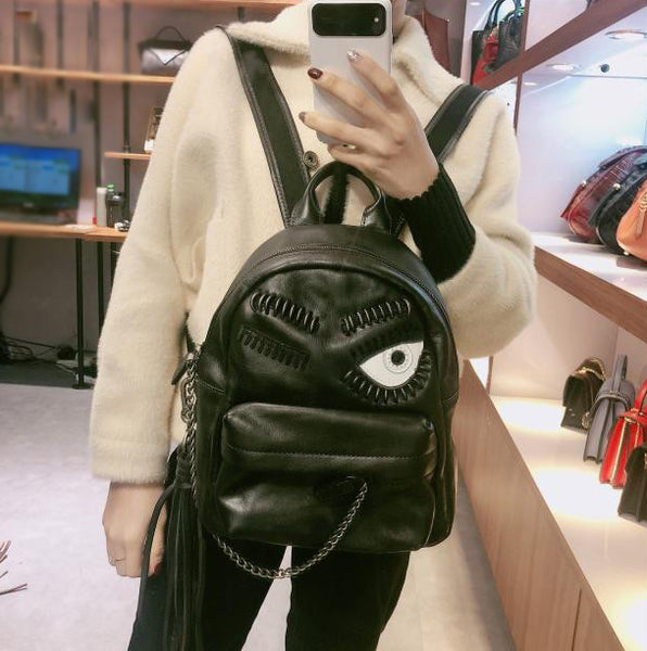 Unique Womens Black Leather Backpack Purse Leather Rucksack for Women