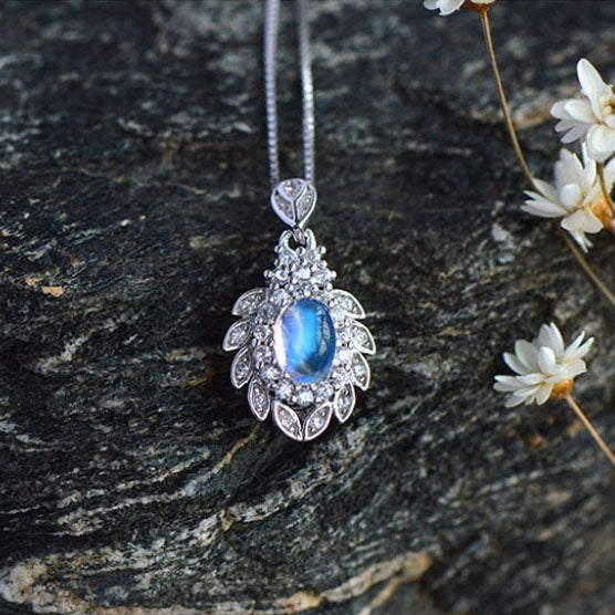 blue Moonstone Pendant Necklace Gold Sterling Silver Jewelry Women beautiful