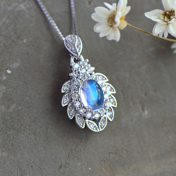 blue Moonstone Pendant Necklace Gold Sterling Silver Jewelry Women Accessories