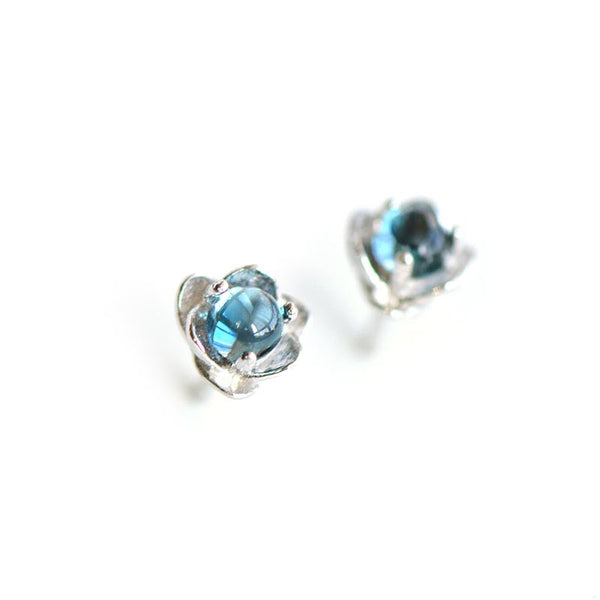 Blue Topaz Stud Earrings in Sterling Silver November Birthstone Handmade Jewelry