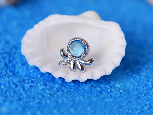 Cute Ocean Crab Shaped Silver Blue Moonstone Stud   Earrings June Birthstone Jewelry for Women