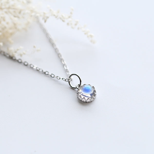 Handmade Crown Moonstone Pendant Necklace Silver Gemstone Jewelry Accessories for Women