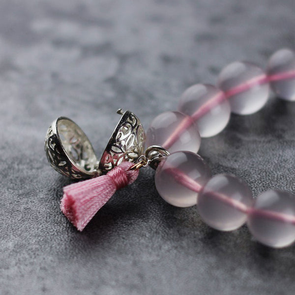 Sterling Silver Rose Quartz Crystal Beaded Bracelet Handmade Jewelry Women