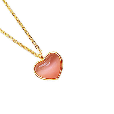 Pink Cat's Eye Pendant Necklace in Gold Plated Silver and Random Gift Choker Jewelry Accessories Women