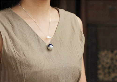 handmade Sterling Silver Lapis Lazuli Pendant Necklace Cute Cat lovers Jewelry Accessories Gifts Women elegant