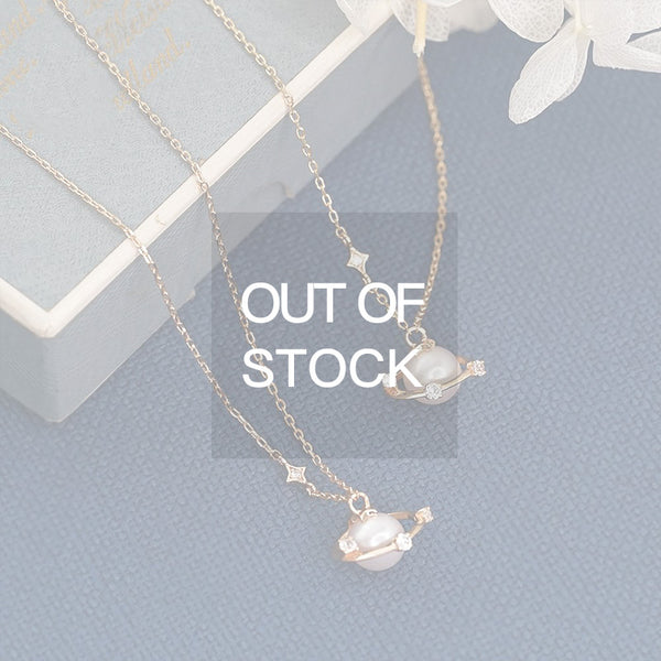 Cute Planet Fresh Water Pearl Pendant Necklace Gold Plated Sterling Silver Jewelry Accessories Women
