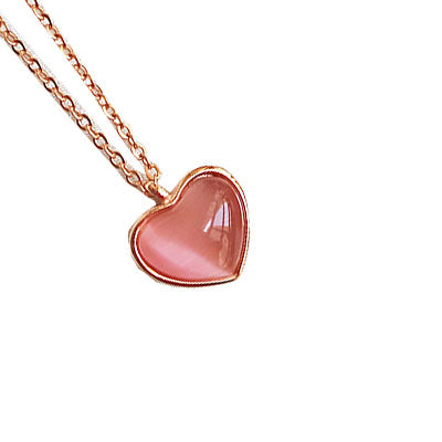 Pink Cat's Eye Pendant Necklace in Gold Plated Silver and Random Gift Choker Jewelry Accessories Women
