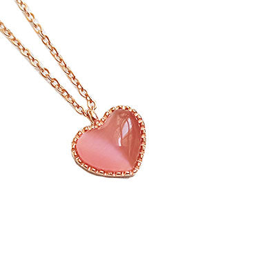 Pink Cat's Eye Pendant Necklace in Gold Plated Silver and Random Gift Choker Jewelry Accessories Women