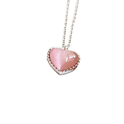 Pink Cat's Eye Pendant Necklace in Gold Plated Silver and Random Gift Choker Jewelry Accessories Women