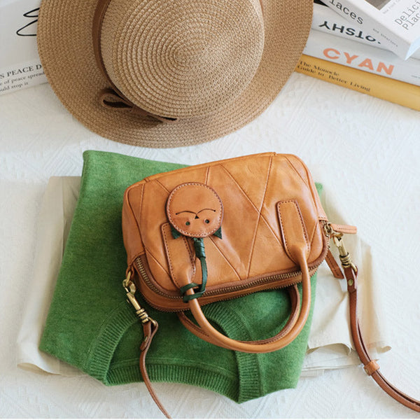 Womens Cute Small Leather Crossbody Purse Top Handle Handbag Brown