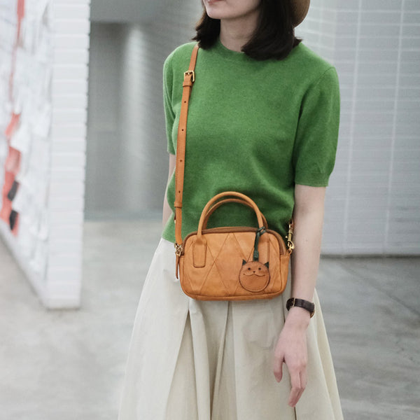 Womens Cute Small Leather Crossbody Purse Top Handle Handbag Cowhide