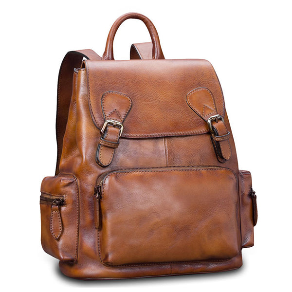 13" Cool Womens Brown Leather Backpack Purse Trendy Backpacks for Women