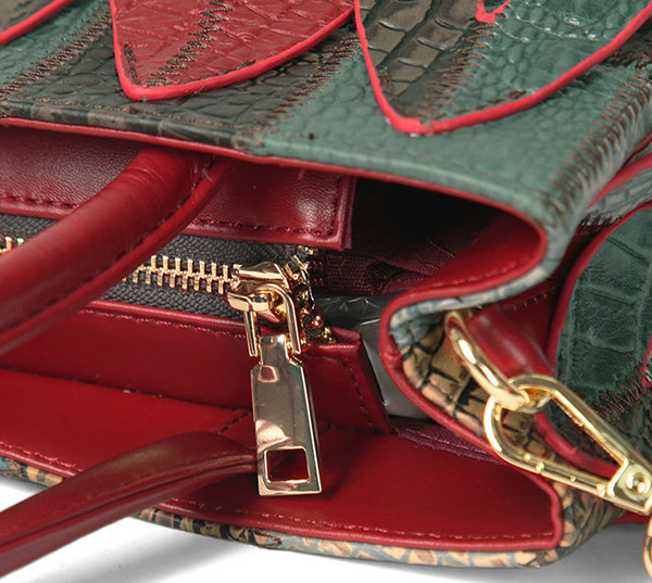 Womens Patchwork Leather Handbag Boho Crossbody Bag