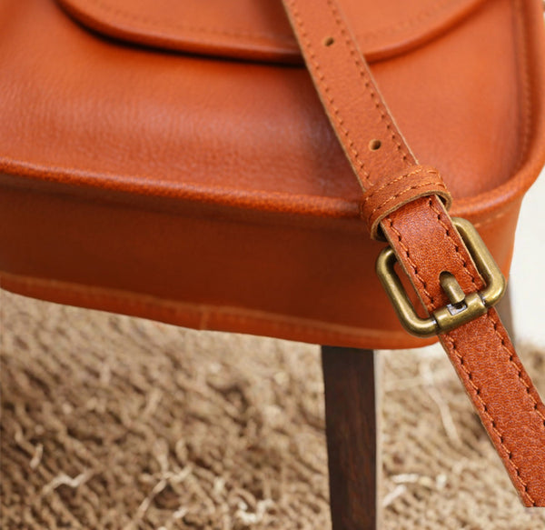 Black Genuine Leather Saddle Crossbody Bag Minimalist Retro Style