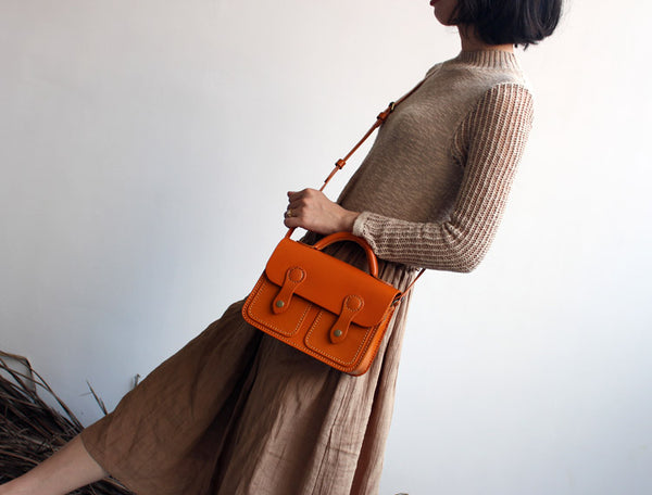 Womens Brown Leather Satchel Bag Handmade Crossbody Bag for Women