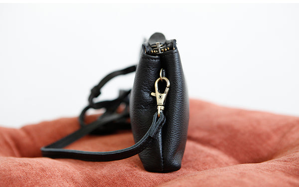 Small Womens Black Shoulder Purse Soft Leather Crossbody Bag