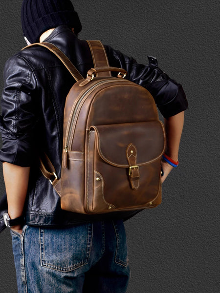 Funky Ladies Small Brown Leather Backpack Bag Bookbag Purse for Women