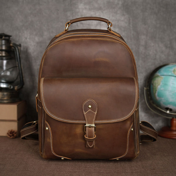 Funky Ladies Small Brown Leather Backpack Bag Bookbag Purse for Women