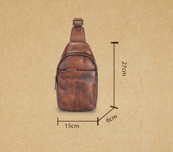 Classic Womens Brown Leather Sling Bag Chest Bag For Women