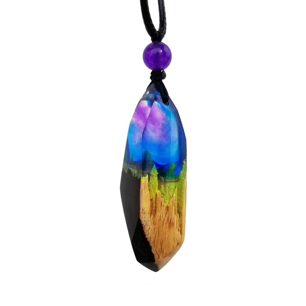 Aurora Ocean Resin and Wood Pendant Necklace Handmade Two Tone Rosewood Jewelry for Women Chic