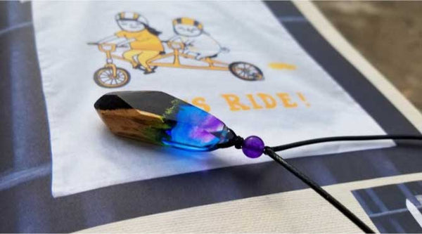 Aurora Ocean Resin and Wood Pendant Necklace Handmade Two Tone Rosewood Jewelry for Women Cool