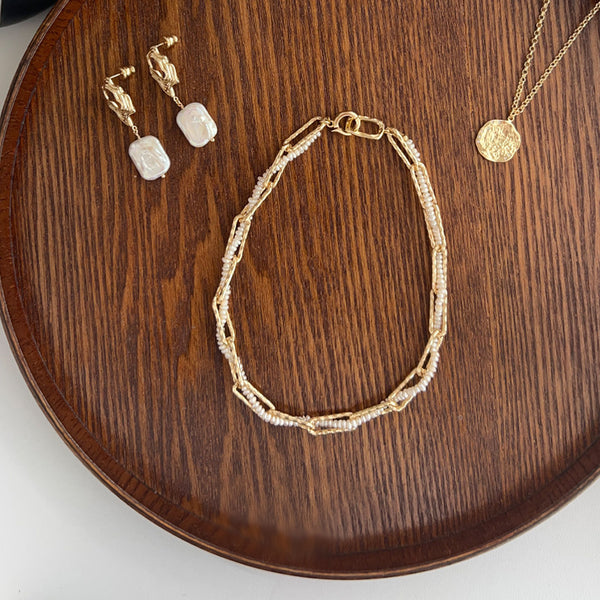 Baroque Pearl Choker Necklace for Women 14K Gold Plated Chain with Freshwater Pearls