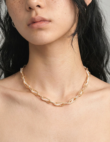 Baroque Pearl Choker Necklace for Women 14K Gold Plated Chain with Freshwater Pearls