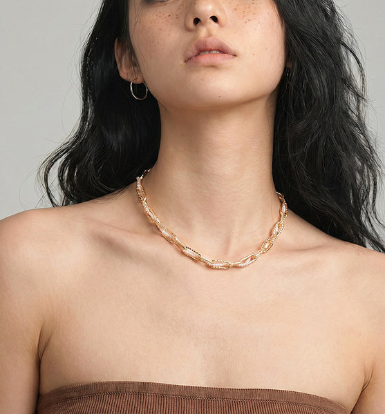 Baroque Pearl Choker Necklace for Women 14K Gold Plated Chain with Freshwater Pearls