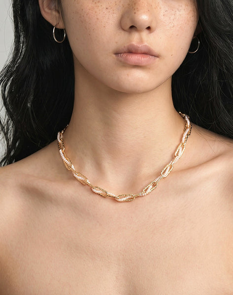 Baroque Pearl Choker Necklace for Women 14K Gold Plated Chain with Freshwater Pearls