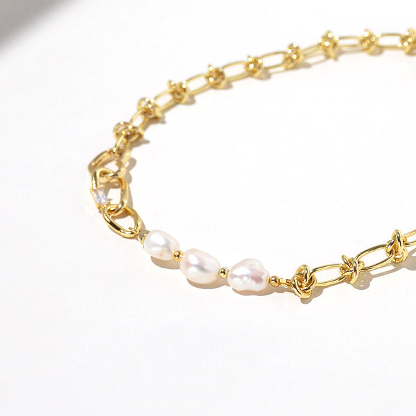 Baroque Freshwater Pearl Necklace 14K Gold-Plated Chain Necklace for Women