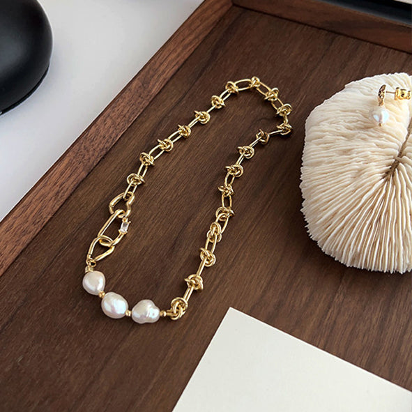 Baroque Freshwater Pearl Necklace 14K Gold-Plated Chain Necklace for Women