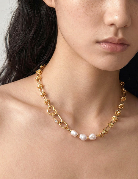Baroque Freshwater Pearl Necklace 14K Gold-Plated Chain Necklace for Women
