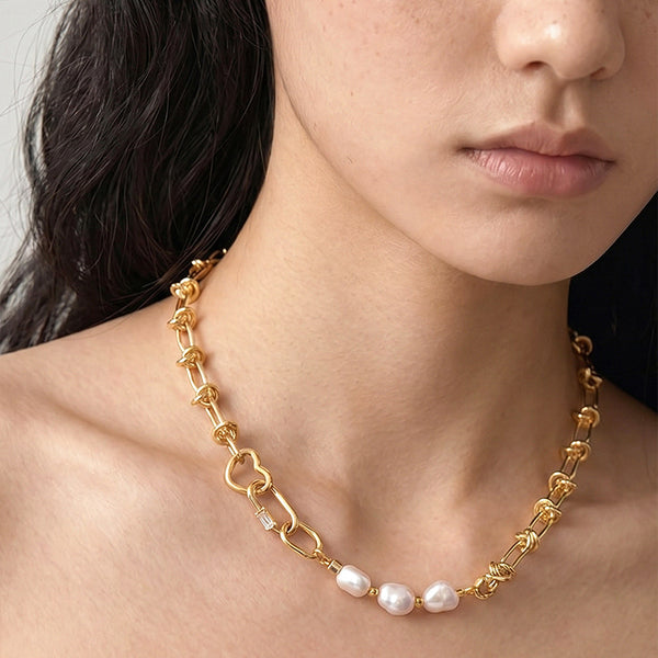 Baroque Freshwater Pearl Necklace 14K Gold-Plated Chain Necklace for Women