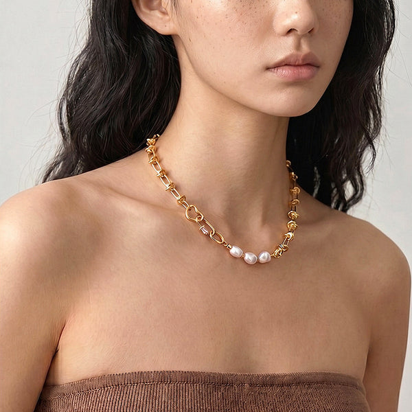 Baroque Freshwater Pearl Necklace 14K Gold-Plated Chain Necklace for Women