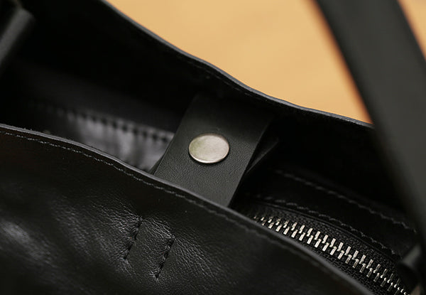 Black Leather Bucket Bag for Women Small Crossbody Top Handle Bag Cowhide