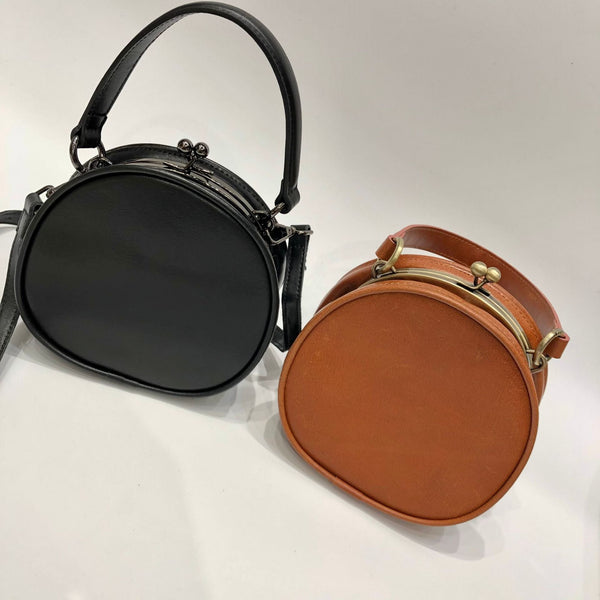Black Round Leather Bag for Women Leather Petite Round Crossbody Shoulder Bag for Women Casual